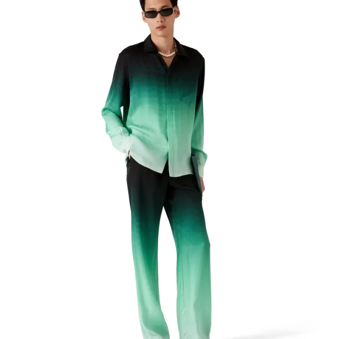 Gradient Ping Pong Jacquard Langarm-Seidenhemd