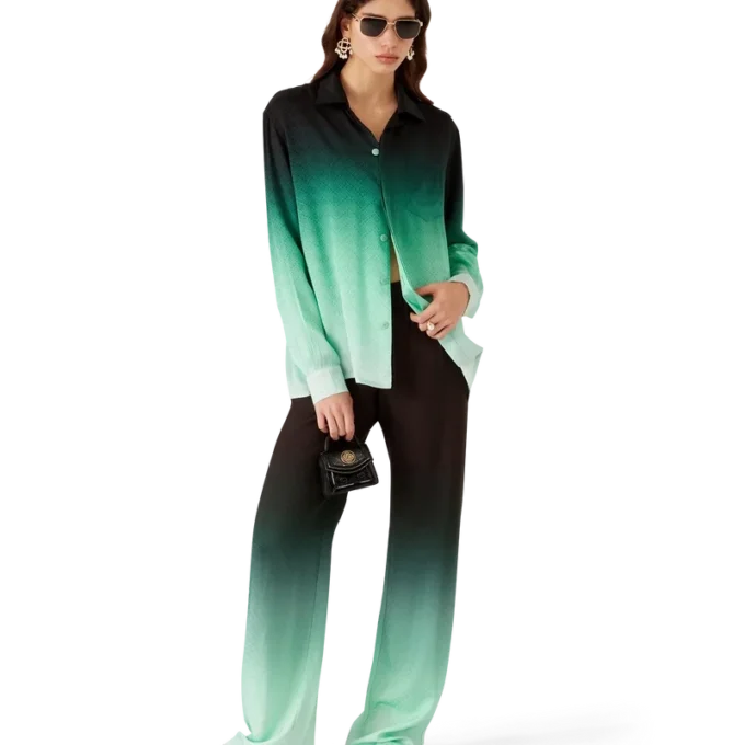 Gradient Ping Pong Jacquard Langarm-Seidenhemd