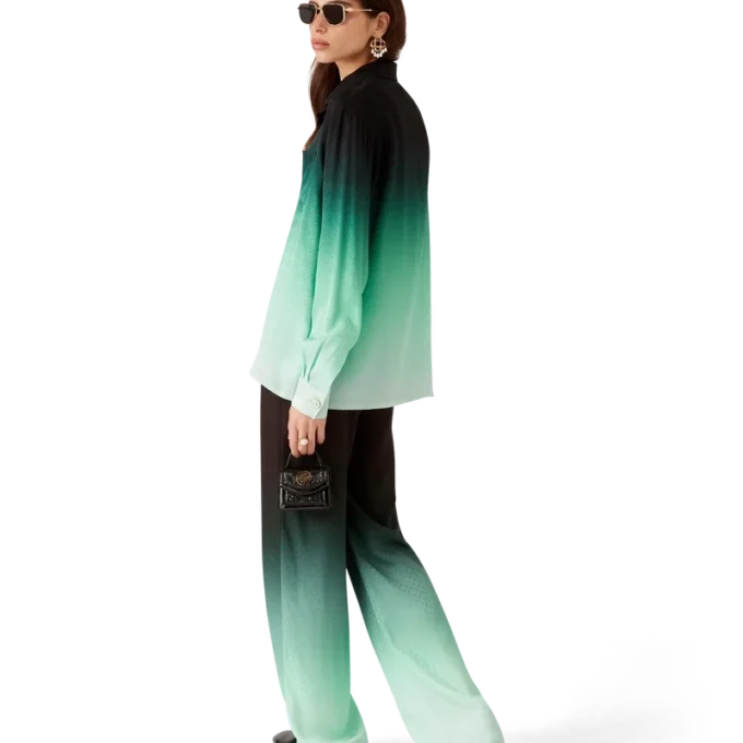 Gradient Ping Pong Jacquard Langarm-Seidenhemd