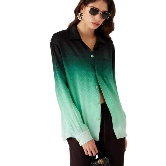 Gradient Ping Pong Jacquard Langarm-Seidenhemd