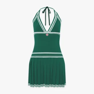 Grünes, plissiertes Neckholder-Minikleid