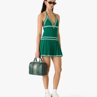 Grünes, plissiertes Neckholder-Minikleid