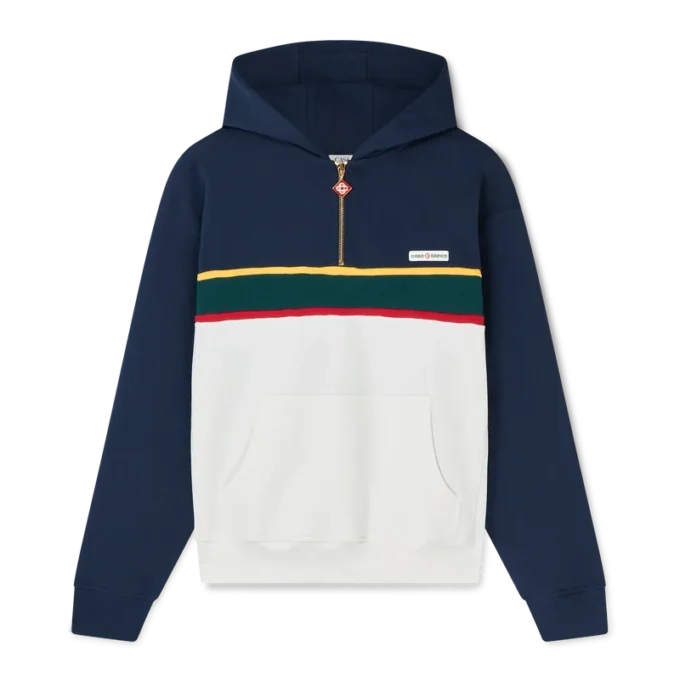 Hoodie mit Viertelreißverschluss und Farbblock-Design Hoodie mit Viertelreißverschluss und Farbblock-Design