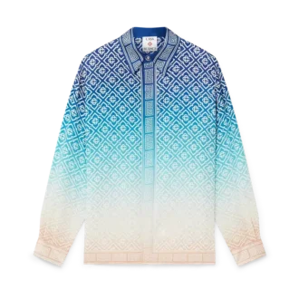 Jacquard-Seidenhemd mit Farbverlauf und langen Ärmeln