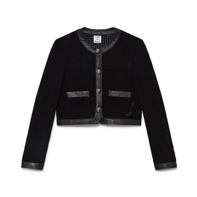 Kurz geschnittene, maßgeschneiderte Jacke mit offenem Gewebe