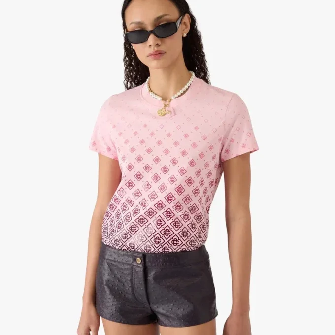 Kurzarm-T-Shirt mit Monogramm in Aubergine-Farbverlauf