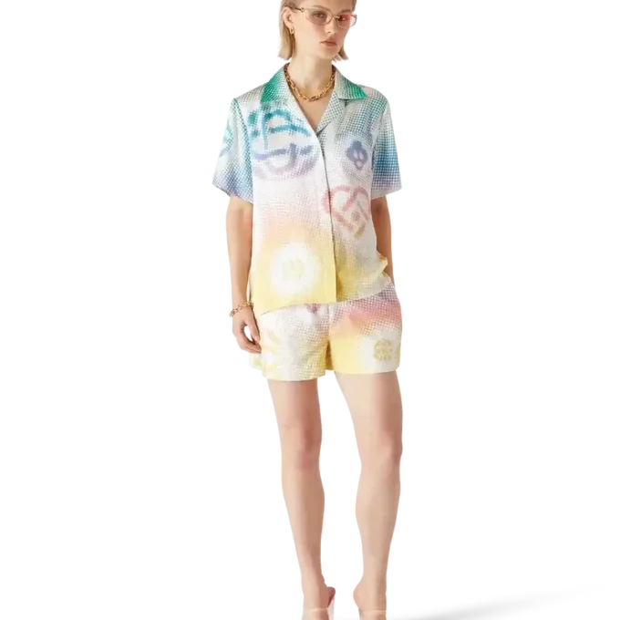 Kurzarmhemd mit Halbton-Logo und kubanischem Kragen Kurzarmhemd mit Halbton-Logo und kubanischem Kragen