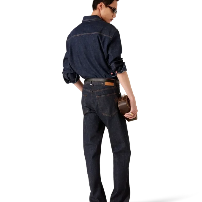 Kurzärmeliges Denim-Shirt mit Logo-Stickerei Kurzärmeliges Denim-Shirt mit Logo-Stickerei