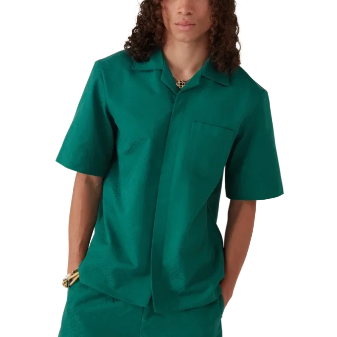 Kurzärmeliges Jacquard-Shirt aus Baumwolle mit Monogramm Kurzärmeliges Jacquard-Shirt aus Baumwolle mit Monogramm