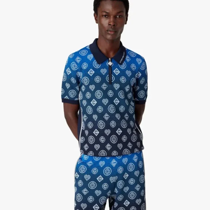 Kurzärmeliges Polohemd aus Strick mit Monogramm-Farbverlauf