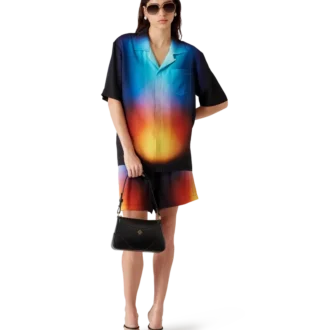 Kurzärmeliges Seidenhemd mit Farbverlauf