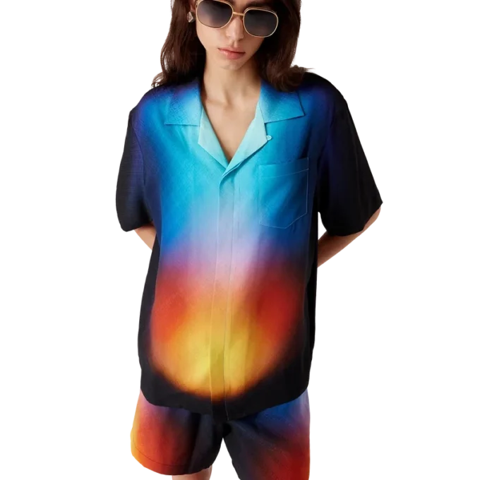 Kurzärmeliges Seidenhemd mit Farbverlauf