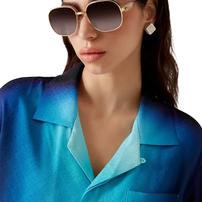 Kurzärmeliges Seidenhemd mit Farbverlauf