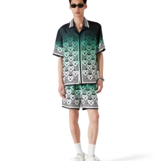 Kurzärmeliges Seidenhemd mit Farbverlaufs-Monogramm