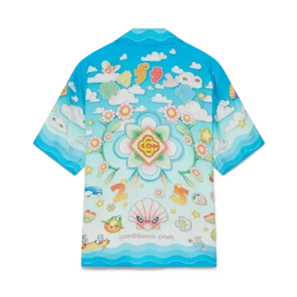 Kurzärmeliges Seidentwill-Shirt mit Kawaii-Motiv