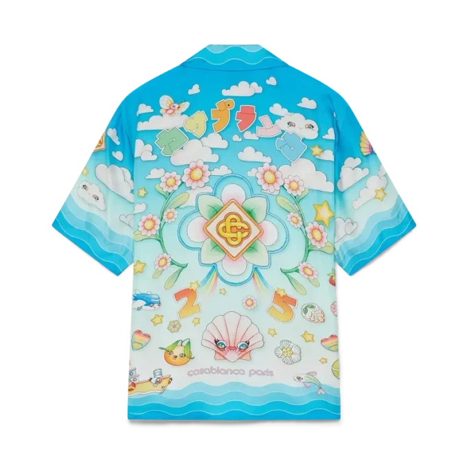 Kurzärmeliges Seidentwill-Shirt mit Kawaii-Motiv Kurzärmeliges Seidentwill-Shirt mit Kawaii-Motiv