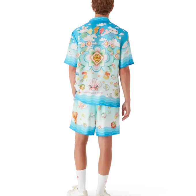 Kurzärmeliges Seidentwill-Shirt mit Kawaii-Motiv Kurzärmeliges Seidentwill-Shirt mit Kawaii-Motiv
