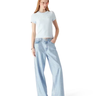 Kurzärmeliges Velours-T-Shirt für Damen