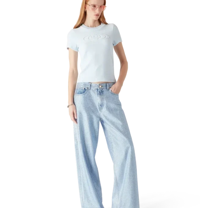 Kurzärmeliges Velours-T-Shirt für Damen