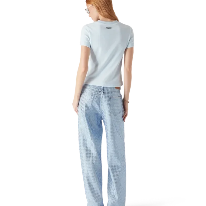 Kurzärmeliges Velours-T-Shirt für Damen