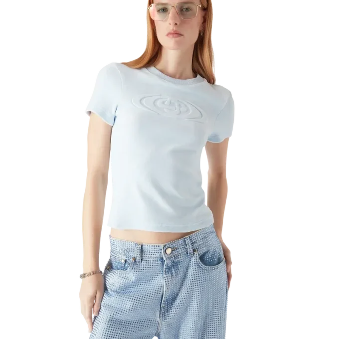 Kurzärmeliges Velours-T-Shirt für Damen