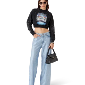 La Pramonition Cropped-Sweatshirt mit Kristallverzierung