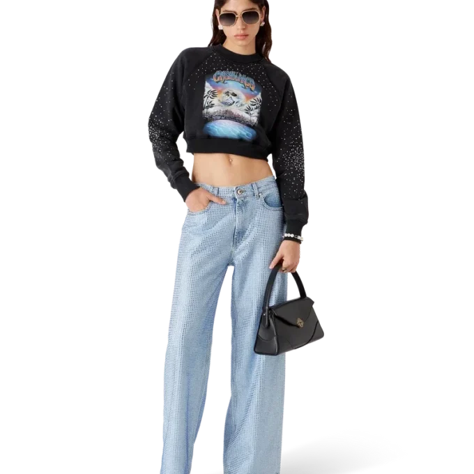 La Pramonition Cropped-Sweatshirt mit Kristallverzierung La Pramonition Cropped-Sweatshirt mit Kristallverzierung