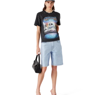 Mit Kristallen verzierte Jeans-Shorts