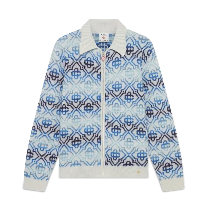 Langärmeliger Merino-Cardigan mit Space-Dye-Monogramm