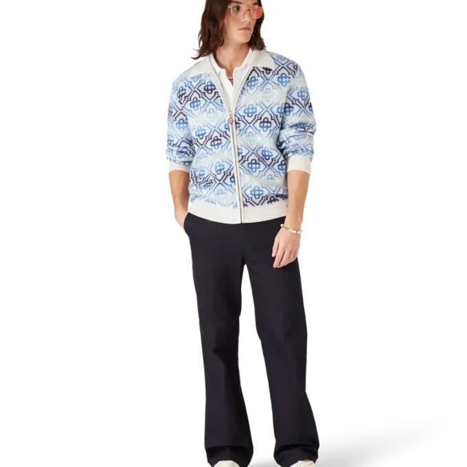 Langärmeliger Merino-Cardigan mit Space-Dye-Monogramm