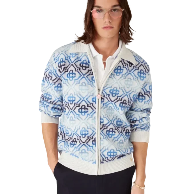 Langärmeliger Merino-Cardigan mit Space-Dye-Monogramm