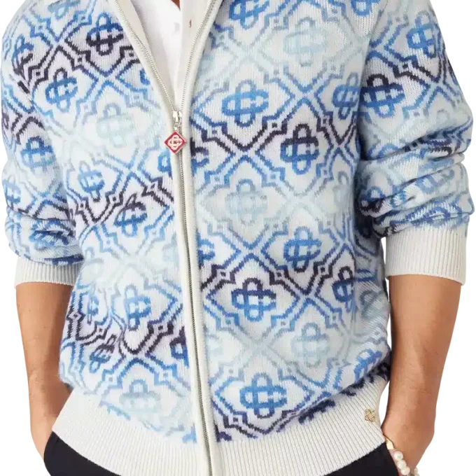 Langärmeliger Merino-Cardigan mit Space-Dye-Monogramm