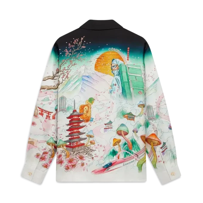 Langärmliges Seidentwill-Hemd „Flowers“