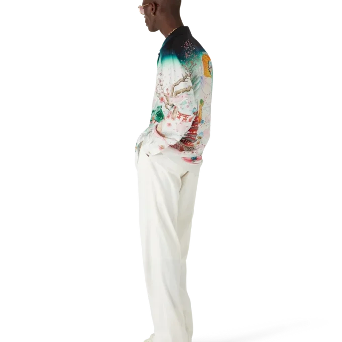 Langärmliges Seidentwill-Hemd „Flowers“