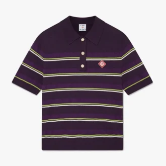 Lila-grün gestreiftes, tailliertes Poloshirt