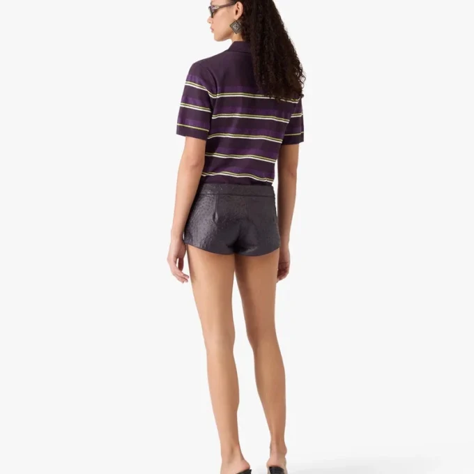 Lila-grün gestreiftes, tailliertes Poloshirt