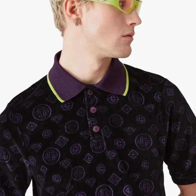 Lila Monogram-Velours-Poloshirt