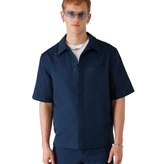 Marineblaues Monogramm-Kurzarmhemd