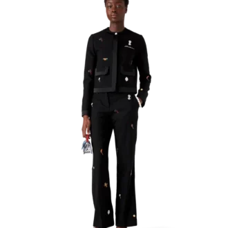 Maßgeschneiderte Wollhose mit gesticktem Motiv