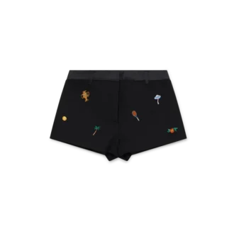 Maßgeschneiderte Shorts aus Wolle mit gesticktem Motiv