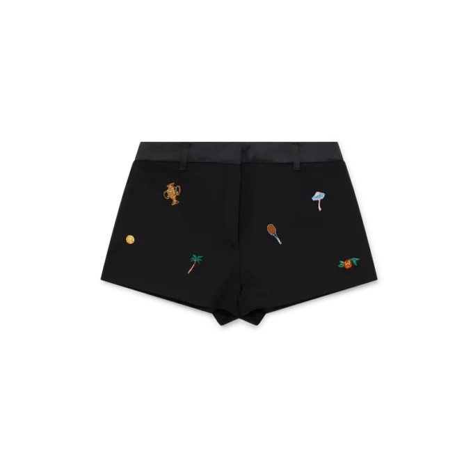 Maßgeschneiderte Shorts aus Wolle mit gesticktem Motiv