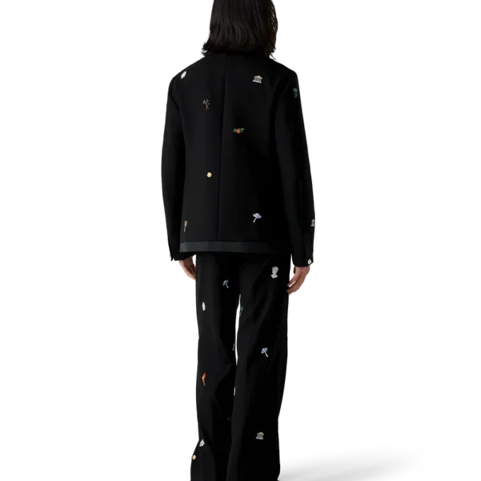 Maßgeschneiderte Jacke aus Wolle mit gesticktem Motiv