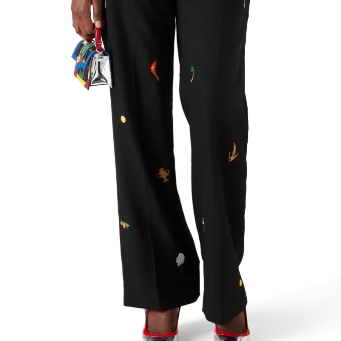 Maßgeschneiderte Wollhose mit gesticktem Motiv