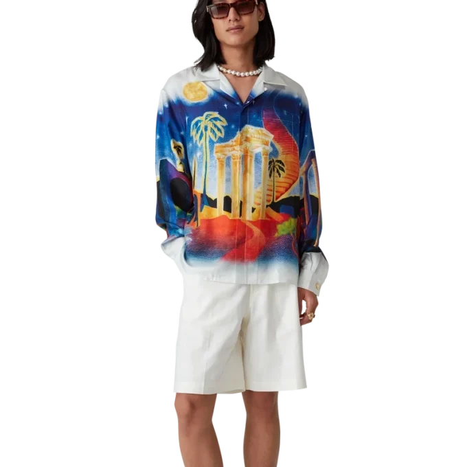 Midnight Acropolis Langarm-Seidenhemd