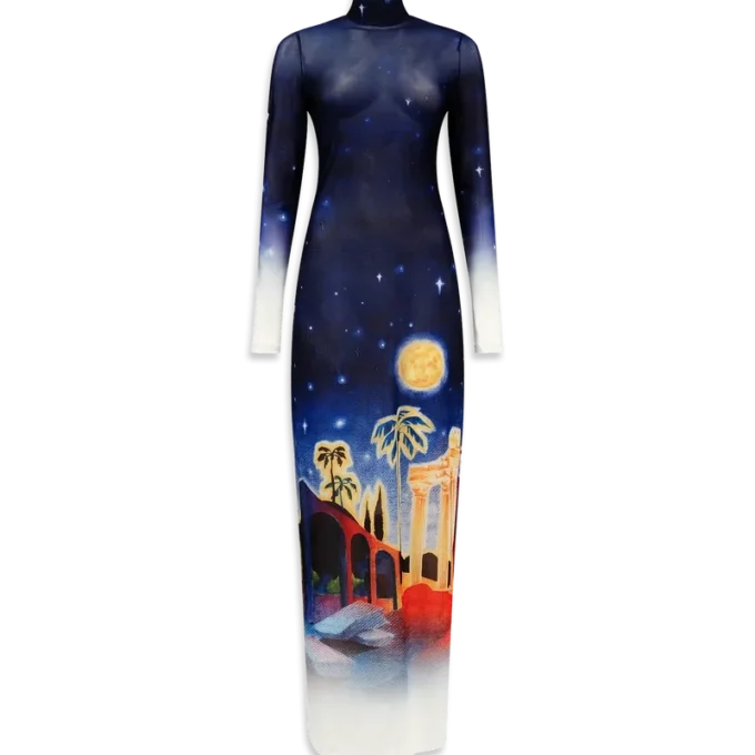 Midnight Acropolis Mesh-Kleid