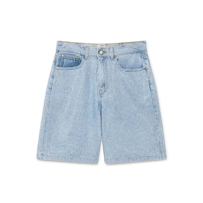 Mit Kristallen verzierte Jeans-Shorts