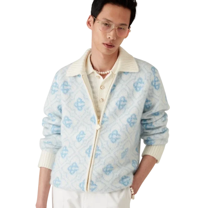 Mohair-Pullover mit Monogramm und Reißverschluss