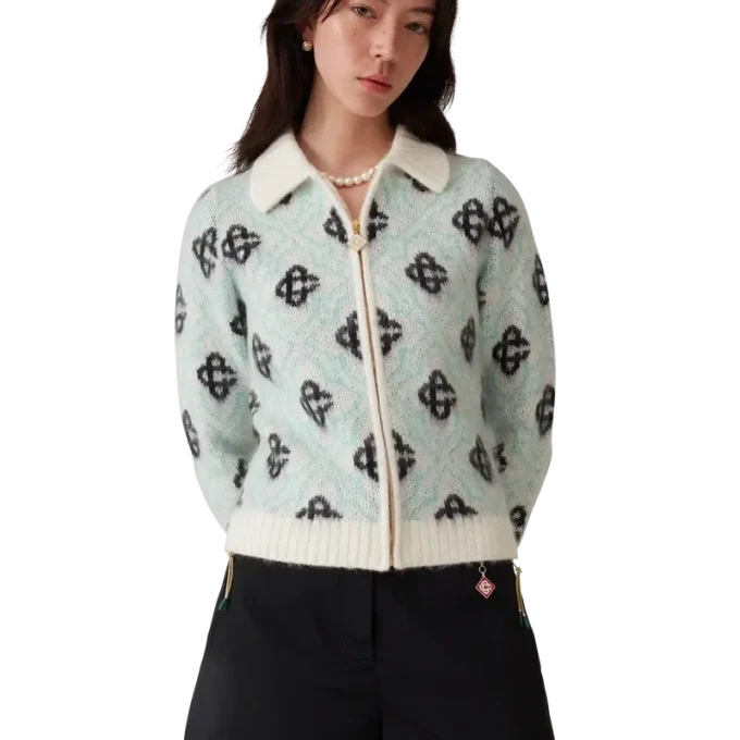 Mohair-Pullover mit Monogramm und Reißverschluss