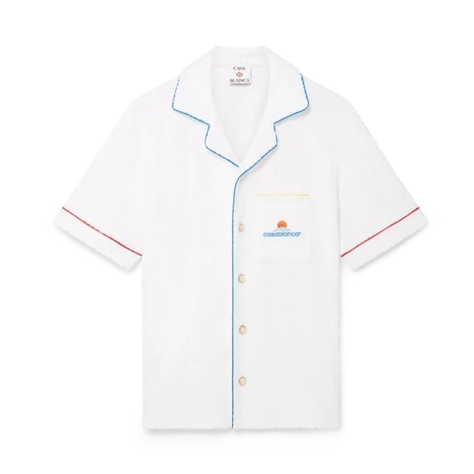 Monogram-Jacquard-Frottee-Hemd mit kurzen Ärmeln Monogram-Jacquard-Frottee-Hemd mit kurzen Ärmeln