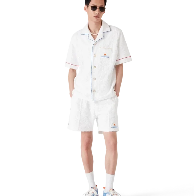 Monogram-Jacquard-Frottee-Hemd mit kurzen Ärmeln Monogram-Jacquard-Frottee-Hemd mit kurzen Ärmeln